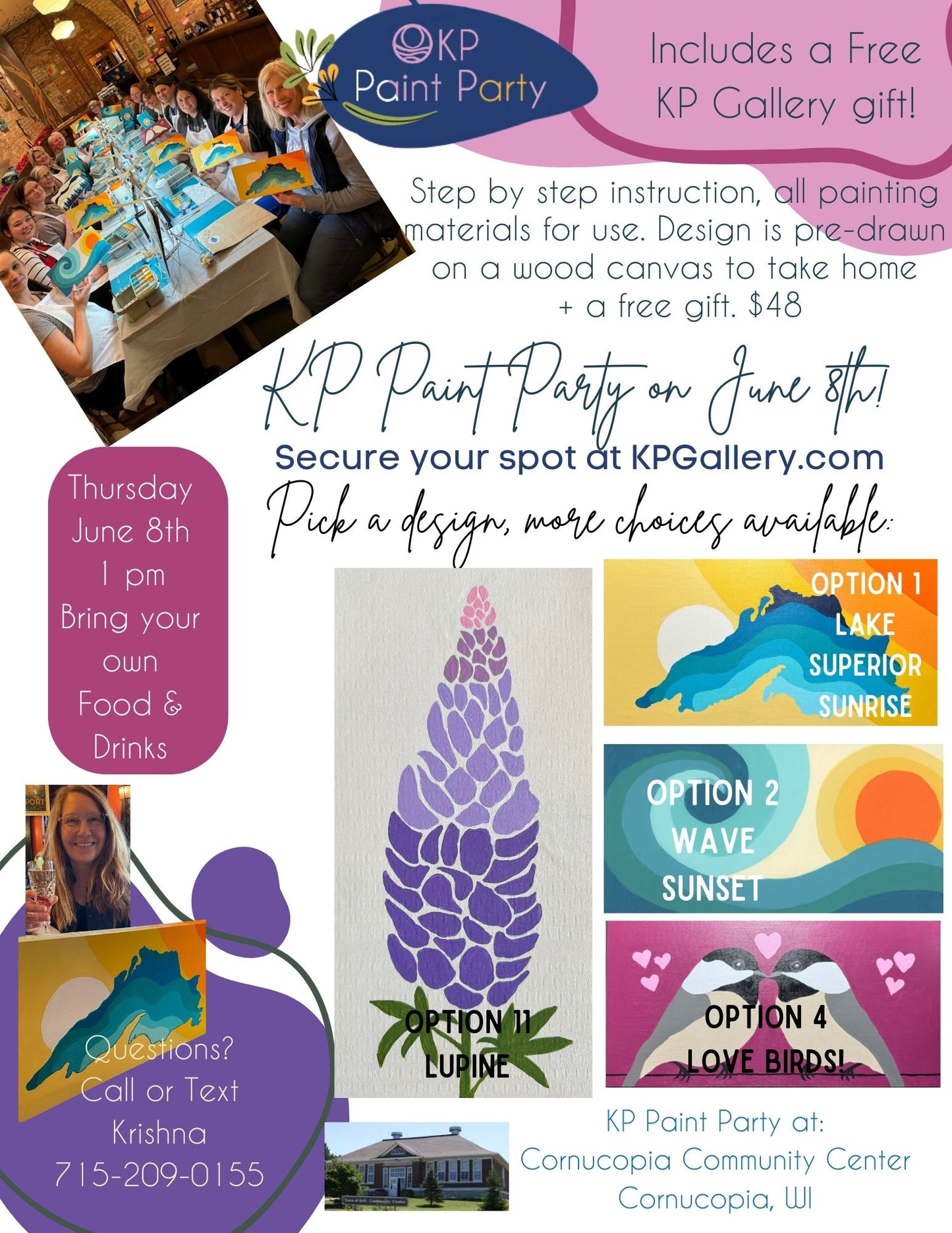 June 8th! Choose your Design KP Paint Party at the Cornucopia Community Center