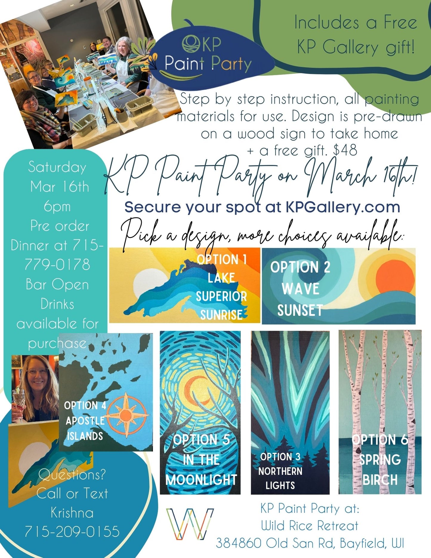 March 16th! Choose your Design KP Paint Party at Wild Rice Retreat