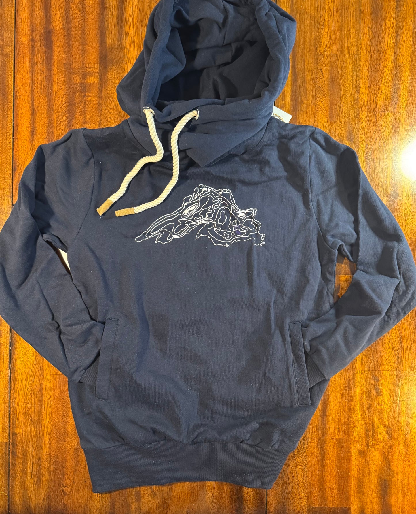 Cowl Neck Lake Superior Navy Hoodie