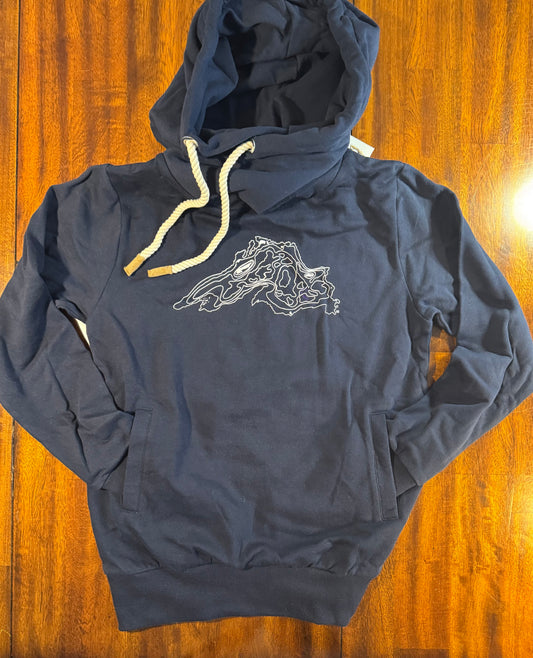 Cowl Neck Lake Superior Navy Hoodie