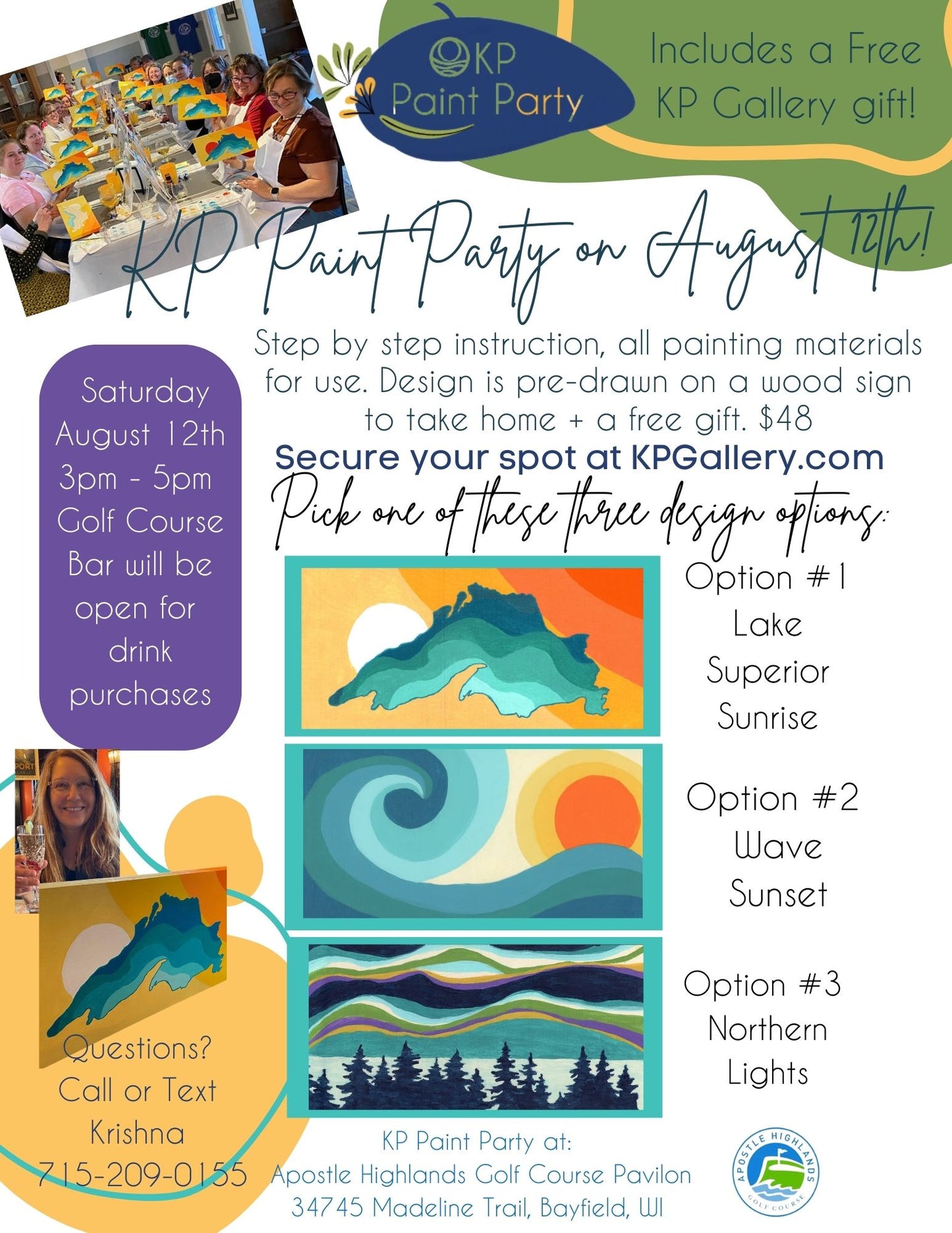 August 12th KP Paint Party!!! Choose your Design at Apostle Islands Golf Course Pavilion