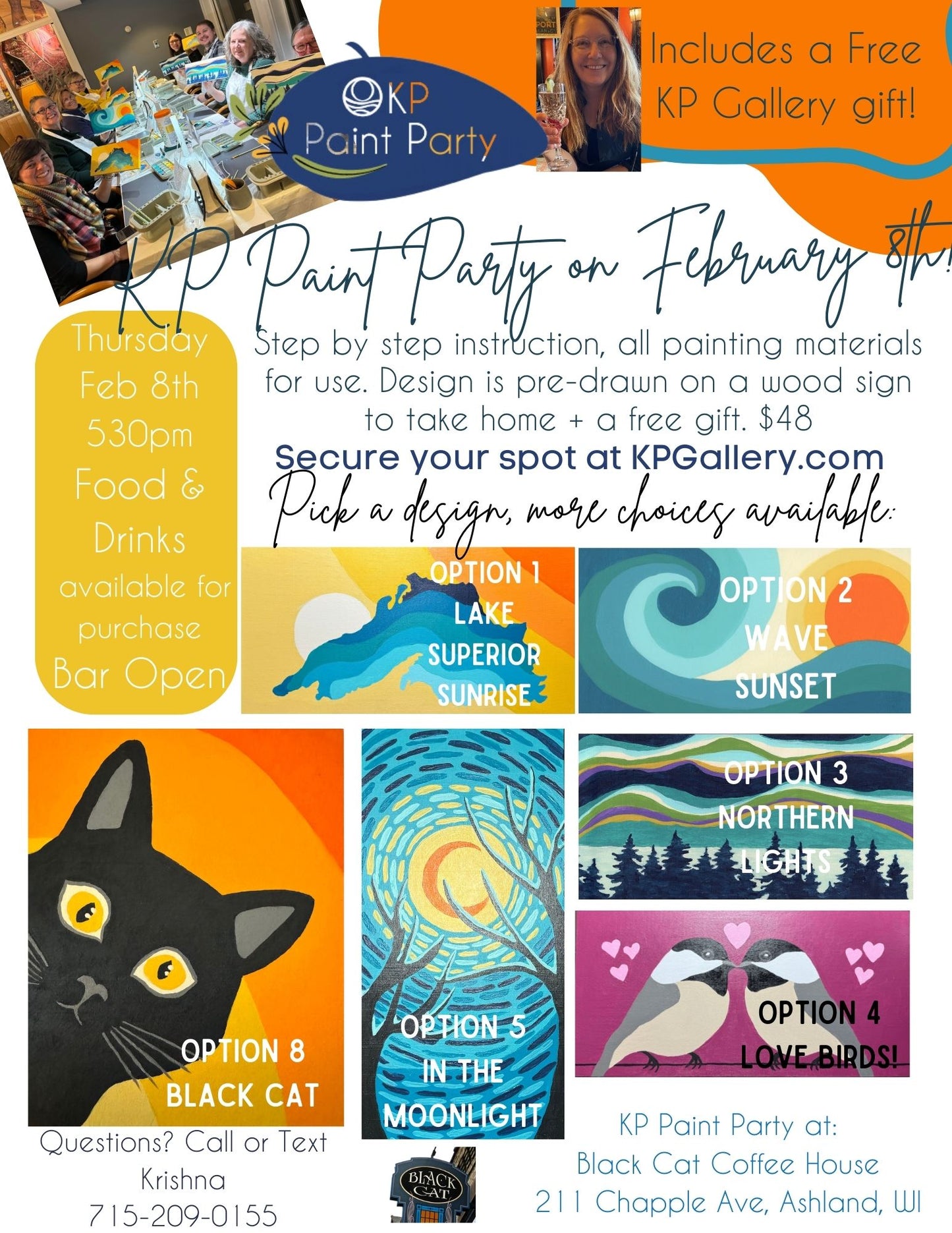 Feb 8th Paint Party!!! Choose your Design at the Black Cat Coffeehouse